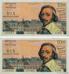 10 Nouveaux Francs RICHELIEU Consécutifs FRANKREICH  1963 F.57.22 fVZ