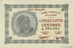 50 Centimes MINES DOMANIALES DE LA SARRE Petit numéro FRANCIA  1920 VF.50.01 q.AU