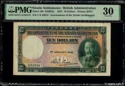 10 Dollars MALESIA - INSEDIAMENTI DELLO STRETTO  1935 P.18b BB