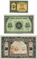 5, 10 et 50 Francs Lot MAROKKO  1944 P.24a, P.25a, et P.26a VZ