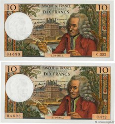 10 Francs VOLTAIRE Consécutifs FRANCE  1967 F.62.28 UNC