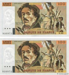 100 Francs DELACROIX modifié Consécutifs FRANCE  1984 F.69.08b UNC