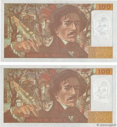 100 Francs DELACROIX imprimé en continu Consécutifs FRANKREICH  1993 F.69bis.07 ST