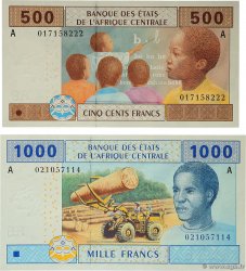 500 et 1000 Francs Lot CENTRAL AFRICAN STATES  2002 P.406Aa et P.407Aa UNC