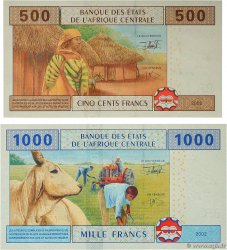 500 et 1000 Francs Lot CENTRAL AFRICAN STATES  2002 P.406Aa et P.407Aa UNC