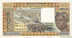 1000 Francs WEST AFRICAN STATES  1981 P.406Db AU-