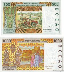 500 et 1000 Francs Lot WEST AFRICAN STATES  1996 P.710Kf et P.711Kf UNC-