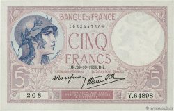 5 Francs FEMME CASQUÉE modifié FRANKREICH  1939 F.04.13 VZ