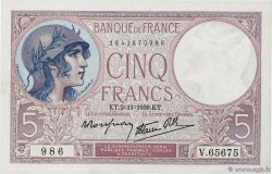 5 Francs FEMME CASQUÉE modifié FRANCIA  1939 F.04.14 AU+