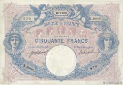 50 Francs BLEU ET ROSE FRANCE  1918 F.14.31 VF-