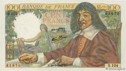 100 Francs DESCARTES FRANCIA  1944 F.27.06 AU