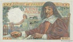 100 Francs DESCARTES FRANCE  1944 F.27.06 AU