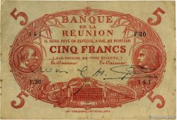 5 Francs Cabasson rouge ISLA DE LA REUNIóN  1920 P.14 BC