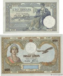 100 et 1000 Dinara Lot YUGOSLAVIA  1929 P.027a et P.029  XF