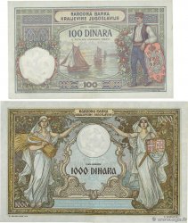100 et 1000 Dinara Lot YUGOSLAVIA  1929 P.027a et P.029  XF
