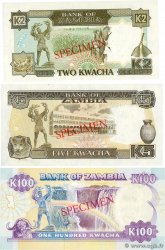 2, 5 et 100 Kwacha Spécimen ZAMBIA  1989 P.29s, P.30s et P.34s UNC