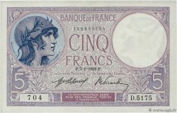 5 Francs FEMME CASQUÉE FRANCE  1919 F.03.03 XF-