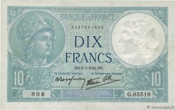 10 Francs MINERVE modifié FRANCE  1942 F.07.31 VF-