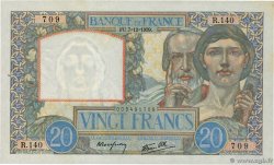 20 Francs TRAVAIL ET SCIENCE FRANCE  1939 F.12.01 XF+