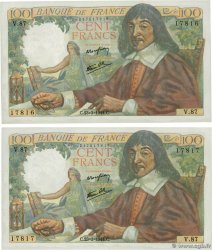 100 Francs DESCARTES Consécutifs FRANCE  1944 F.27.05 UNC-