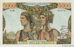 5000 Francs TERRE ET MER FRANCIA  1951 F.48.04 AU