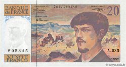 20 Francs DEBUSSY à fil de sécurité FRANKREICH  1992 F.66bis.03A35 ST