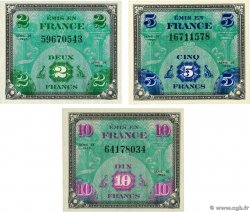 2 à 10 Francs DRAPEAU Lot FRANKREICH  1944 VF.16/17/18.01 ST