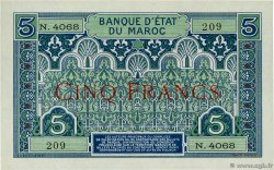 5 Francs MOROCCO  1924 P.09 XF+