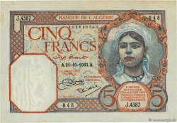5 Francs ALGERIA  1933 P.077a SPL