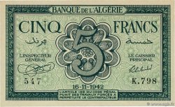 5 Francs ALGÉRIE  1942 P.091 NEUF