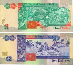 1 et 2 Dollars Lot BELIZE  1990 P.51 et P.52a NEUF