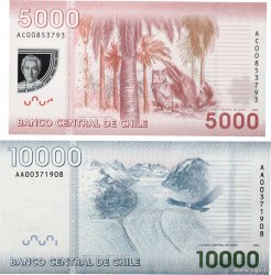 5000 et 10000 Pesos Lot CHILI  2009 P.163a et P.164a NEUF