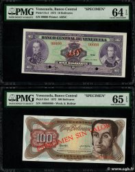 10 et 100 Bolivares Spécimen VENEZUELA  1972 P.051s1 et P.055s1 SC+