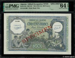 500 Francs Spécimen ALGERIEN  1943 P.093s fST+