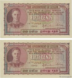 50 Cents Consécutifs CEYLON  1942 P.045a FDC