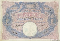 50 Francs BLEU ET ROSE FRANKREICH  1911 F.14.24a fSS