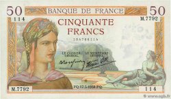 50 Francs CÉRÈS modifié FRANCE  1938 F.18.10 XF+