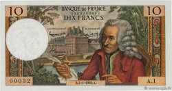 10 Francs VOLTAIRE Petit numéro FRANKREICH  1963 F.62.01A1 fST+