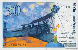 50 Francs SAINT-EXUPÉRY Petit numéro FRANKREICH  1992 F.72.01aA1 ST