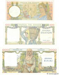 50, 100 et 1000 Drachmes Lot GREECE  1935 P.104 à 106 AU+