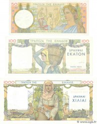 50, 100 et 1000 Drachmes Lot GRECIA  1935 P.104 à 106 AU+