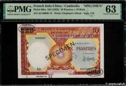 10 Piastres - 10 Riels Spécimen FRANZÖSISCHE-INDOCHINA  1953 P.096bs fST+