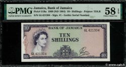 10 Shillings GIAMAICA  1961 P.51Ba AU