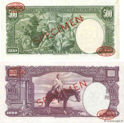 500 et 1000 Pesos Spécimen URUGUAY  1939 P.040cs et P.041cs EBC