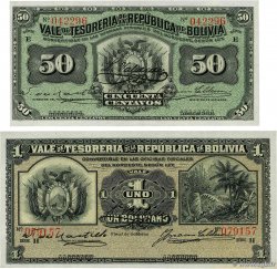 50 Centavos et 1 Boliviano Lot BOLIVIEN  1902 P.091a et P.092a fST+