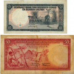 10 et 50 Francs Lot CONGO BELGE  1958 P.30b et P.32 TB