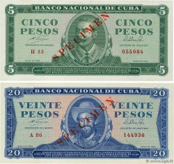 5 et 20 Pesos Spécimen CUBA  1964 P.095bs et P.097bs UNC-