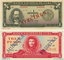 1 et 3 Pesos Spécimen CUBA  1975 P.106s et P.107s2 XF