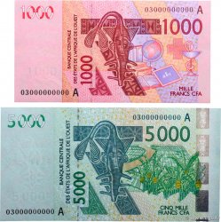 1000 et 5000 Francs Spécimen ESTADOS DEL OESTE AFRICANO  2003 P.115As et P.117As SC+