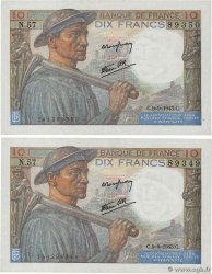 10 Francs MINEUR Consécutifs FRANCIA  1943 F.08.09 q.FDC